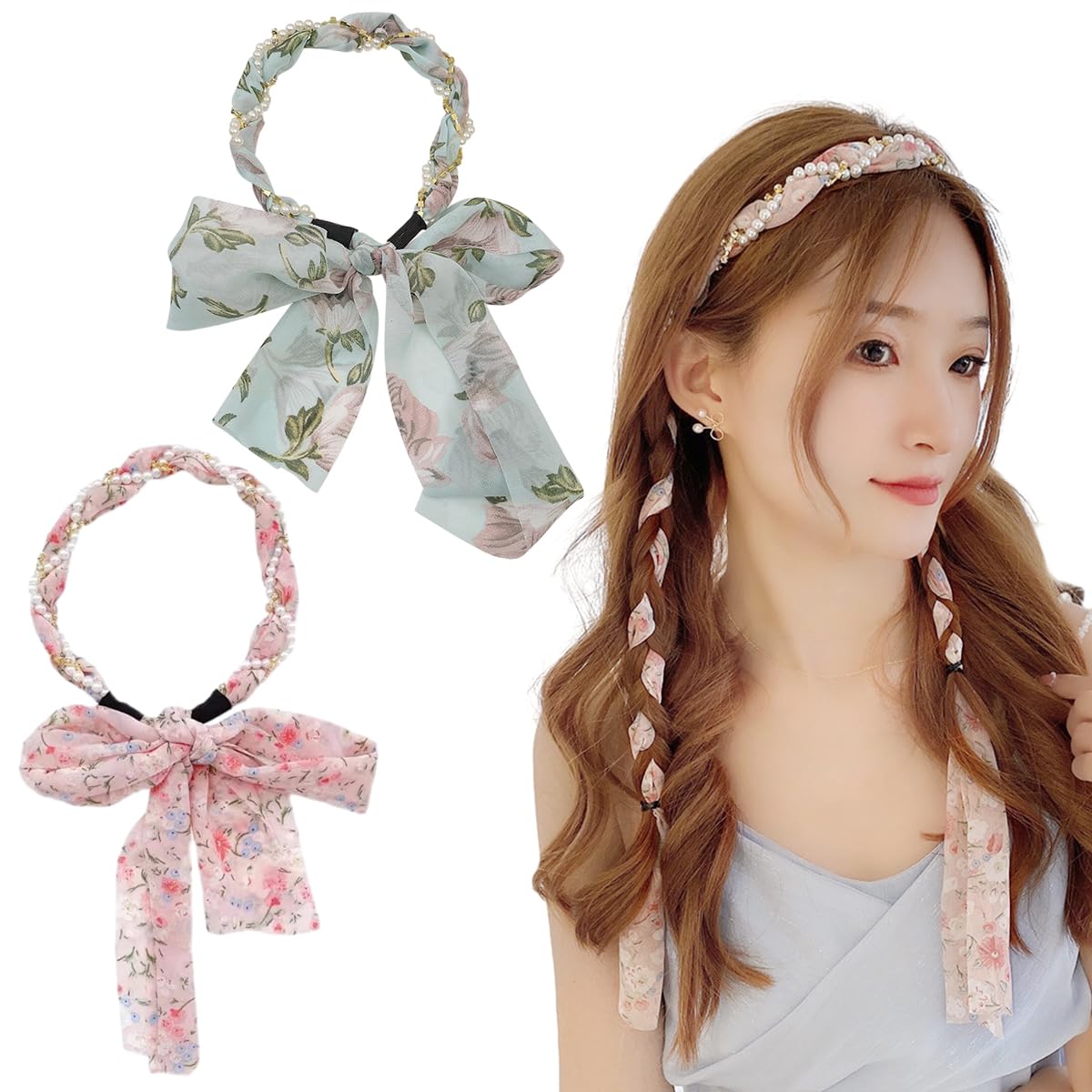 PALAY 2Pcs Girls Ribbon Headband Pearl Floral Headband Ribbon Hair Braid Ribbon Headband Hair Accessories for Girls Hair Charms Elegant Floral Hair Braid Ribbon Headband PALAY 2Pcs Girls Ribbon Headband Pearl Floral Headband Ribbon Hair Braid Ribbon Headband Hair Accessories for Girls Hair Charms Elegant Floral Hair Braid Ribbon Headband